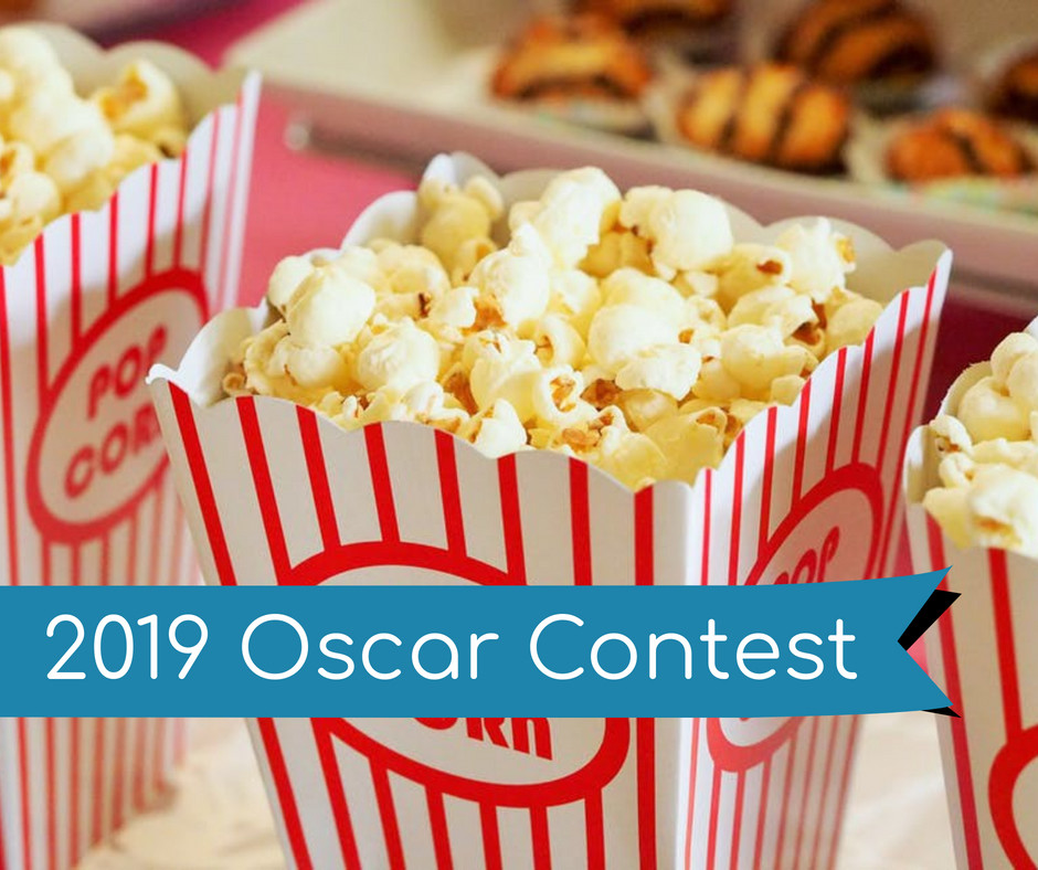 Popcorn with a banner that says "2019 Oscar Contest"